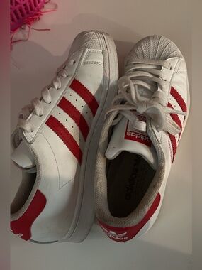 adidas Kids White Sneakers with Red Three-Stripes